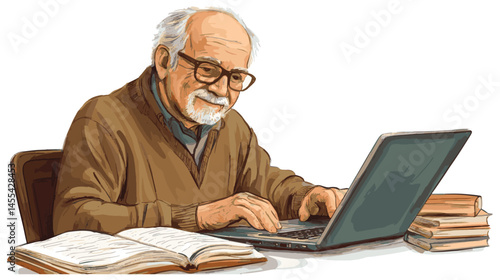 senior man working on laptop