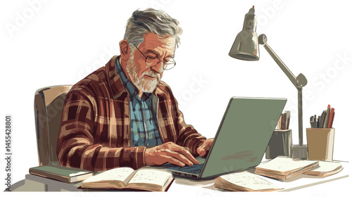 senior man working on laptop