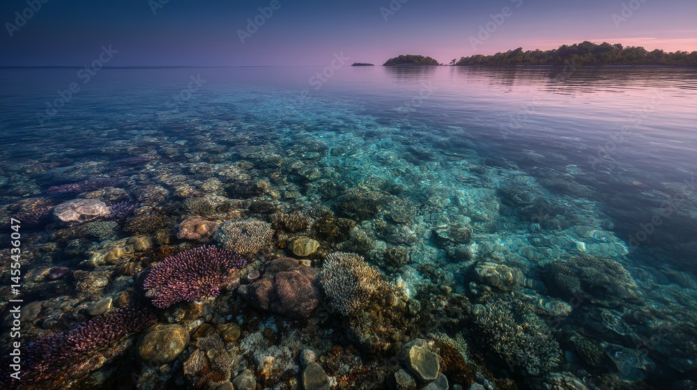 Tranquil coral reef at dawn's gentle light. Tranquil coral reef at dawn's gentle light.