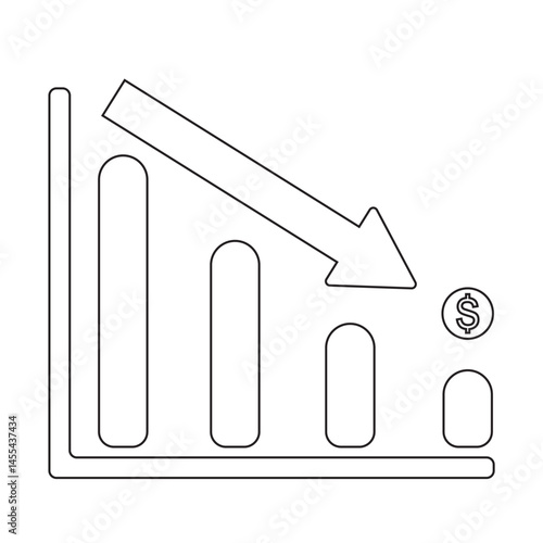Cost reduction icon vector. dollar decrease sign. profit decrease symbol. cost saving sign. Vector illustration.