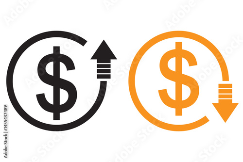 Cost reduction, Cost rising. Cost increase. Price reduced, discount icon. Financial concept. Sign up and down price. Costs cutting and efficiency concept vector design and illustration.