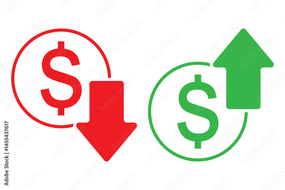 Obraz premium Cost reduction icon vector. dollar decrease sign. profit decrease symbol. cost saving sign. Vector illustration.