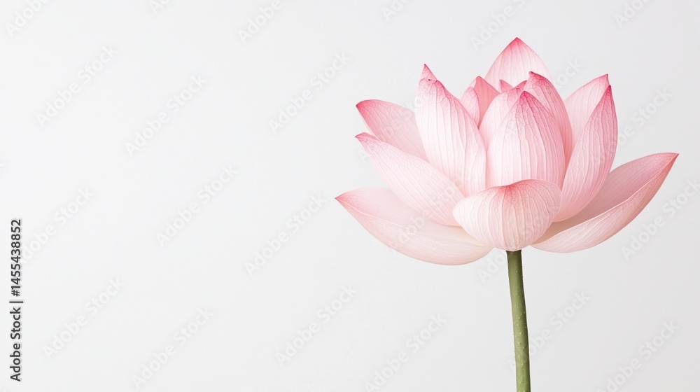 Fototapeta premium A delicate pink lotus flower blooms gracefully against a simple white background.