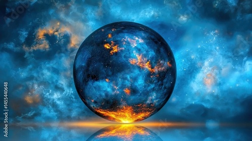 Wallpaper Mural Celestial sphere surrounded by vibrant clouds and fiery reflections. Torontodigital.ca