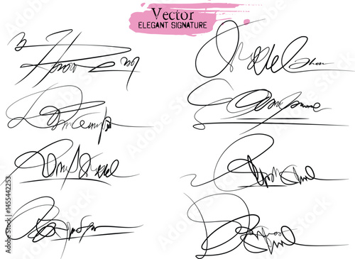 Autograph signatures pack, set Hand written signature, Document signatures of personal name letters, Fake signature with different handwriting, name facsimile handwritten by pen names. signature pen, 
