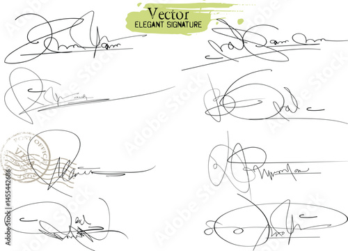 set Hand written signature, Autograph signatures pack, name facsimile handwritten by pen names, Document signatures of personal name letters, Fake signature with different handwriting. signature pen, 