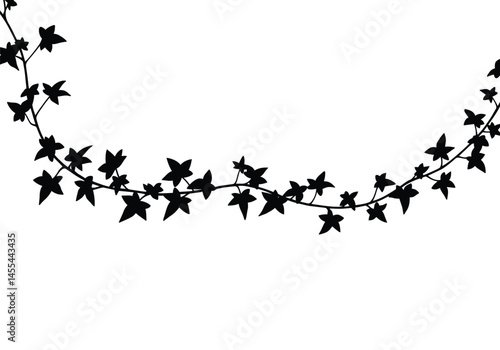 Ivy vine silhouette. This image shows a black silhouette of an ivy vine with detailed leaves and stems, representing botanical and ornamental elegance. Vector clipart illustration design.