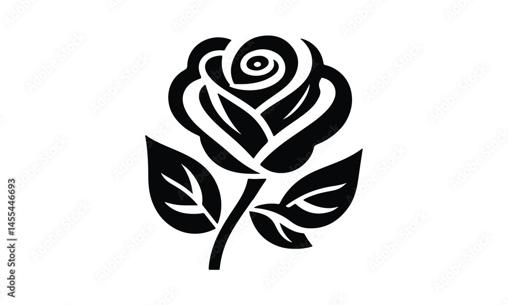Fototapeta premium Art & IllustrationRoses tattoo. Black roses vector design. Black silhouette of rose, Valentines day silhouette of rose element set. Romantic silhouette of rose 