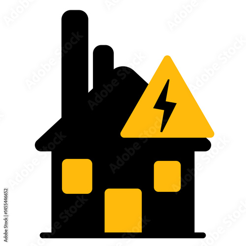 a house factory with high voltation symbol represents a state of electrical