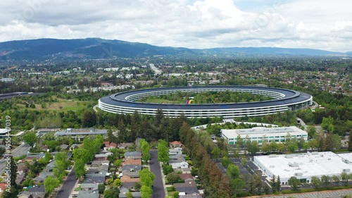 Aerial drone shot view of Cupertino San Jose Bay Area residential suburb town 14
