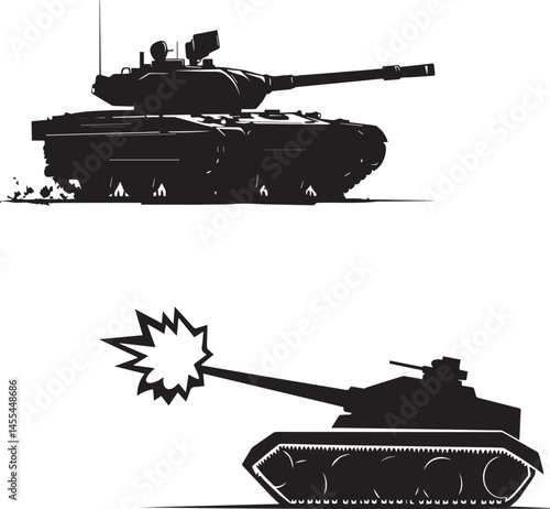Tank Firing its cannon muzzle flash silhouette vector