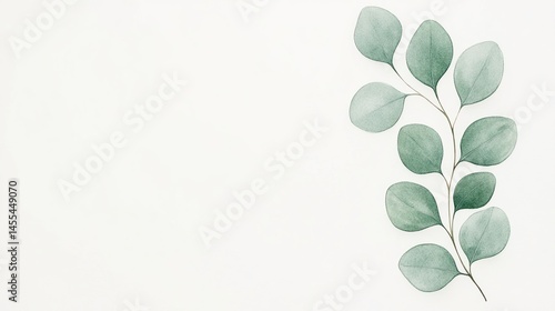 Minimalist illustration of green eucalyptus leaves on a white background, positioned on the right side for a clean, natural look.