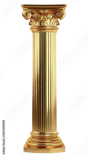 Isolated 3D Render of a Golden Ornate Column on Transparent Background