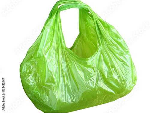 Isolated Green Plastic Shopping Bag on Black Background Photo