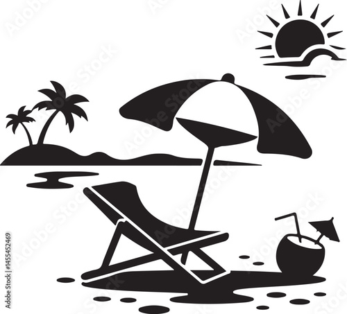 palm, beach, tree, summer, tropical, vector, silhouette, sea, sun, island, illustration, nature, sunset, travel, palm tree, holiday, landscape, ocean, paradise, vacation, sky, woman, water, design, ex