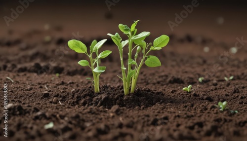 Close-up vibrant green pea sprout emerging from soil,  natural,  detail,  farming