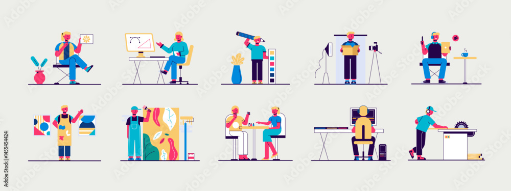 Art studio illustrations set. Flat vector illustration concept. Art studio illustrations set. Flat vector illustration concept.