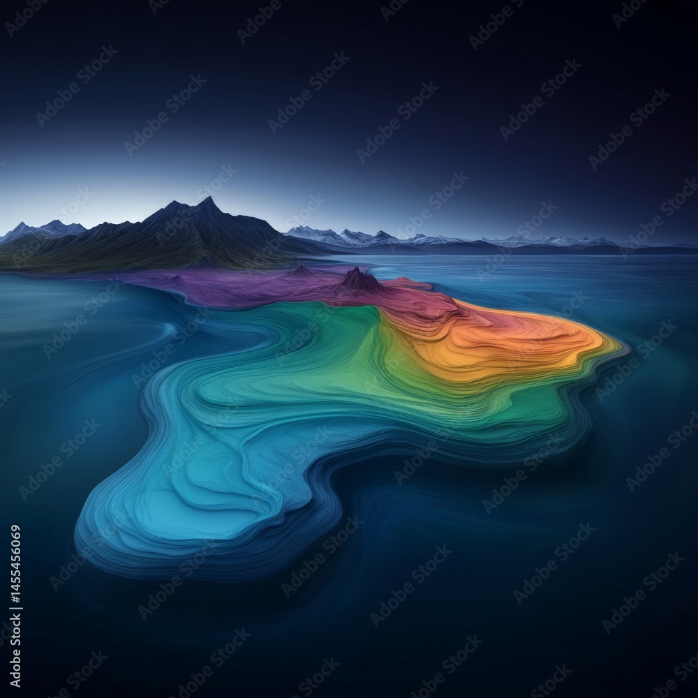 Surreal Landscape of Colorful Waves in a Dreamlike Environment