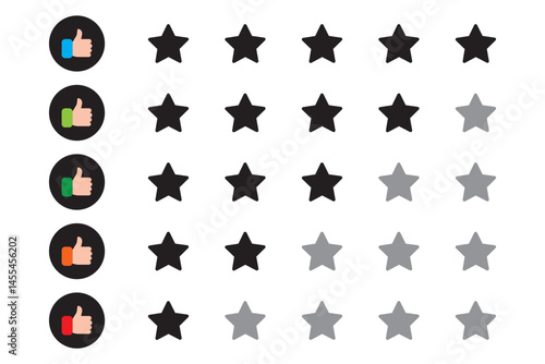 Customer product review icon. Rating stars badges. Feedback or review. Five stars icon. 5 star rating icon. Set of rating stars in different styles.