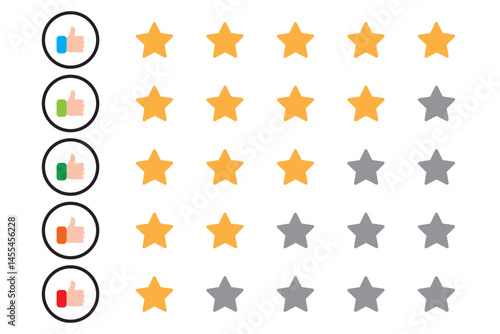 Customer product review icon. Rating stars badges. Feedback or review. Five stars icon. 5 star rating icon. Set of rating stars in different styles.