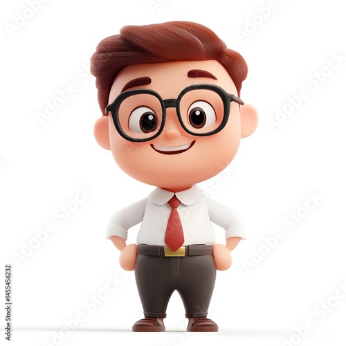 Happy Cartoon Businessman Child 3D Render Illustration Cute Boy in Office Outfit