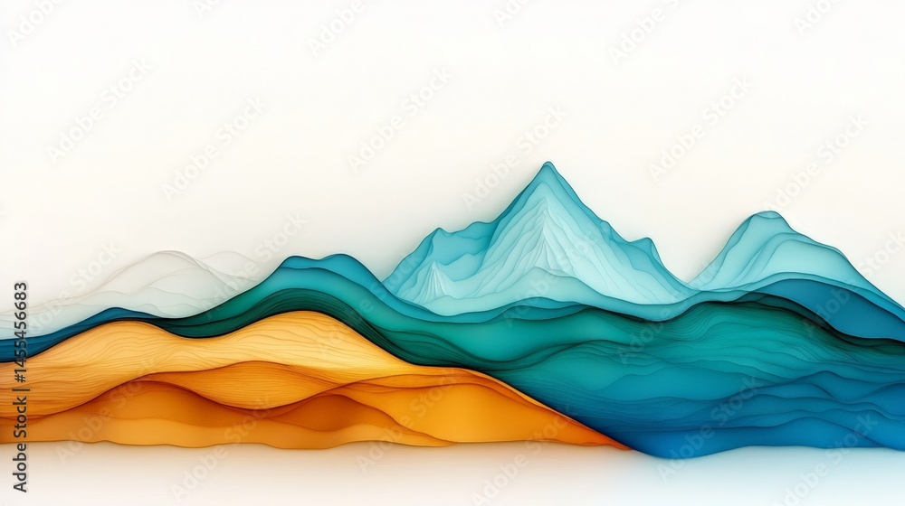 Vibrant Fractal Landscape Illustration with Flowing Colors and Shapes
