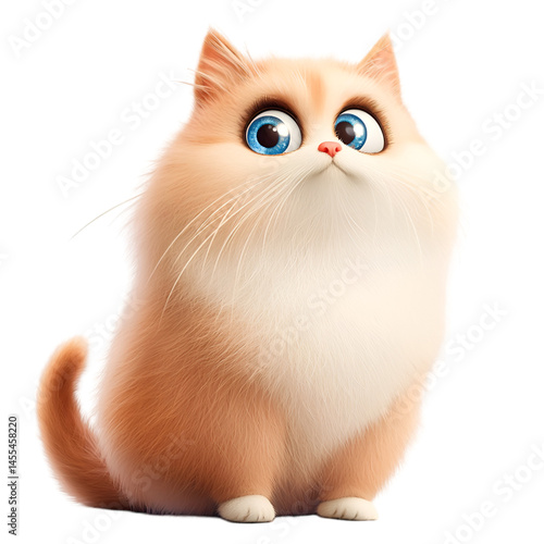 White cartoon cat character with big eyes cute animated feline PNG On Transparent Background