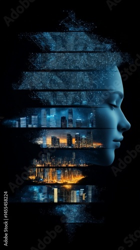 Obraz na płótnie Creative AI Concept Blending Neural Network with Urban Cityscape w salonie