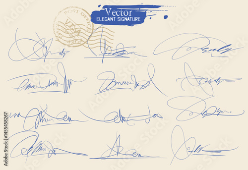 Signatures set. set Fictitious handwritten signatures, unique signature, Hand written signature, Autograph signatures pack, Document signatures of personal name letters, Fake signature, signature
