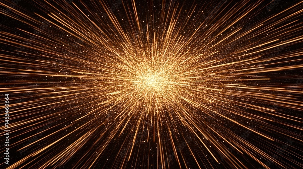 A burst of golden light radiates outward, resembling an explosion or cosmic event in deep space. A burst of golden light radiates outward, resembling an explosion or cosmic event in deep space.