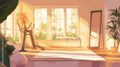 sports room with sunlight reflection