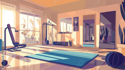 sports room with sunlight reflection