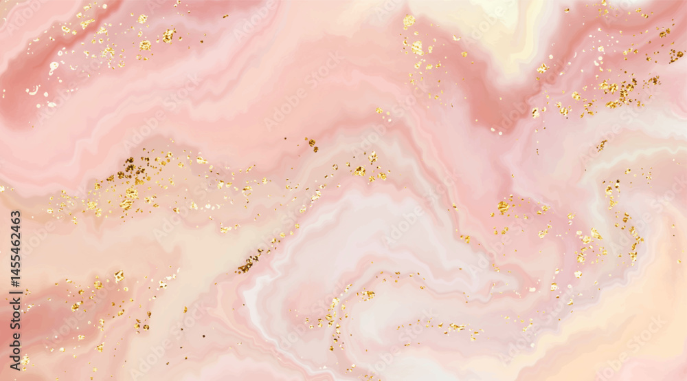 Natural agate stone background design with crystal texture and gold glitter.