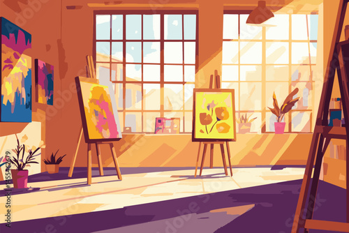 room with sunlight and some paintings