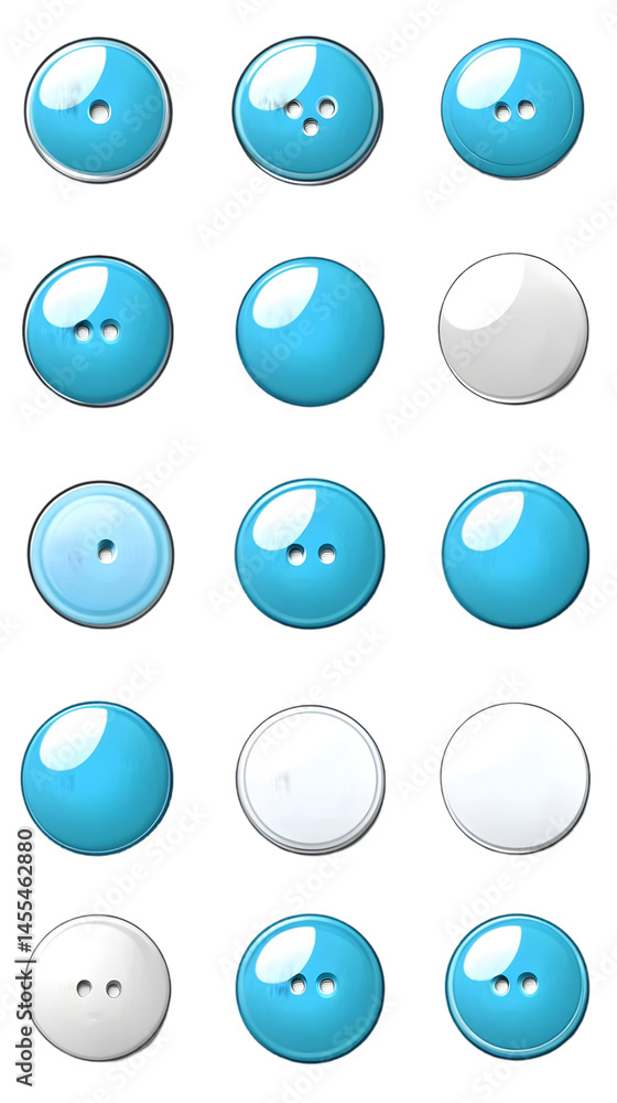 Isolated Image of Various Blue and White Buttons on Transparent Background Isolated Image of Various Blue and White Buttons on Transparent Background