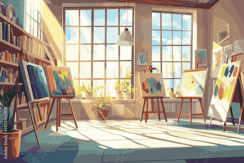 room with sunlight and some paintings