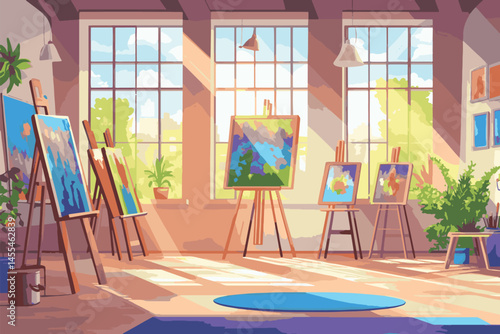 room with sunlight and some paintings