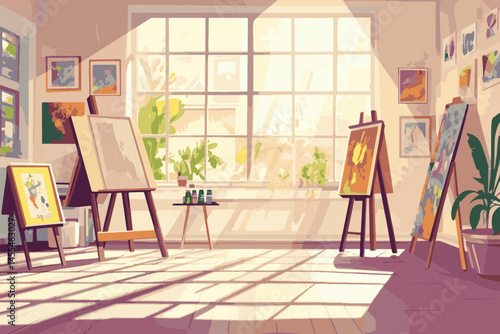 room with sunlight and some paintings