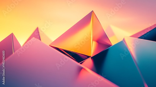 Geometric pyramids, vibrant colors, abstract design