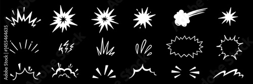Line speed cartoon effect, boom explosive motion line element set. Comic boom burst, explosive smoke, line speed cartoon vector icon. Hand drawn sketch doodle action effect. Vector illustration