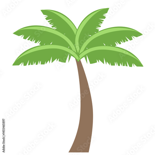 A stylized illustration of a tropical palm tree with curved brown trunks and layered green fronds, representing summer, nature, and island landscapes in a botanical style.