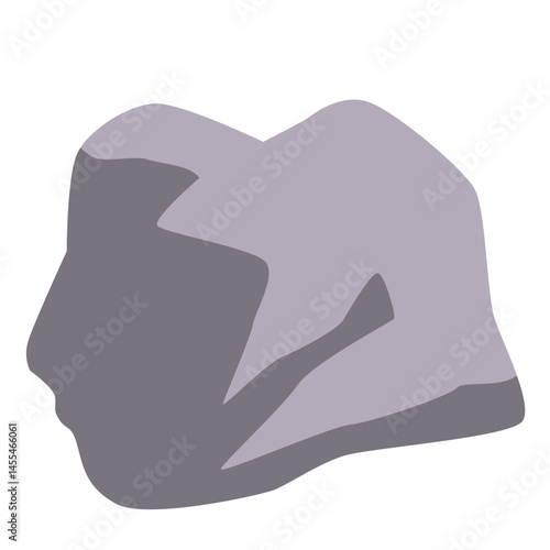 A stylized gray and purple rock illustration with shaded areas adding depth, creating a natural, minimal representation of stone texture for geology, landscape, and artistic projects.