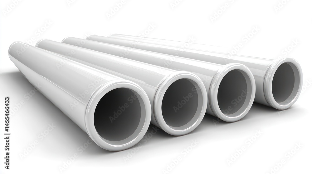 Fototapeta premium Stack of White PVC Pipes: Industrial Material for Construction and Plumbing
