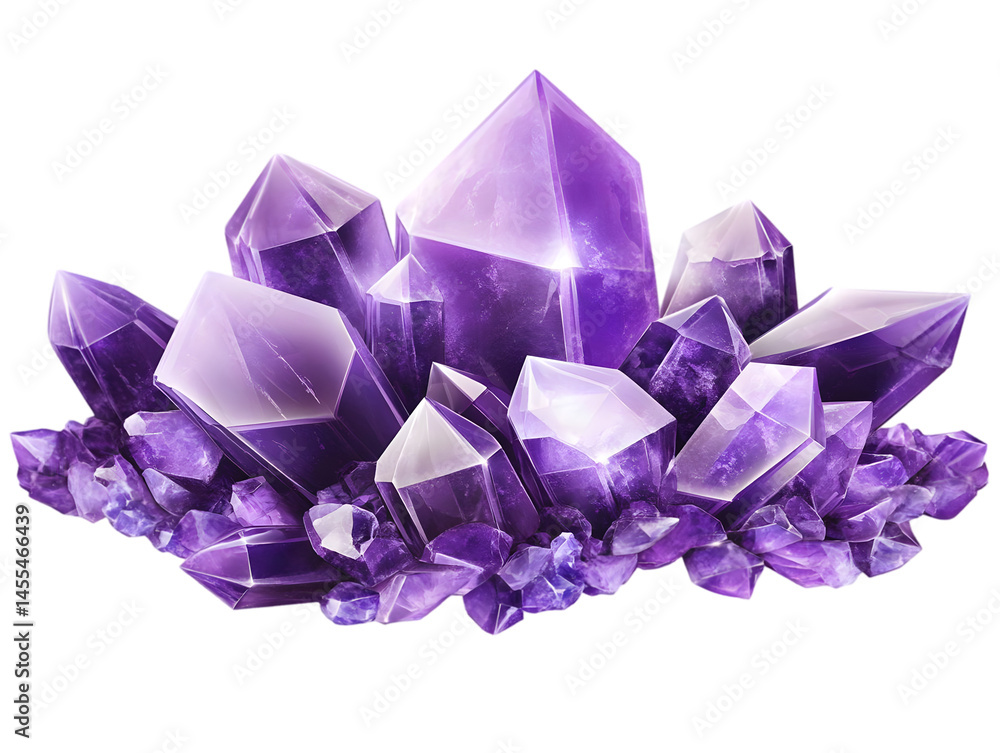 Isolated Illustration of Purple Crystal Cluster with Sparkling Details and Light Isolated Illustration of Purple Crystal Cluster with Sparkling Details and Light