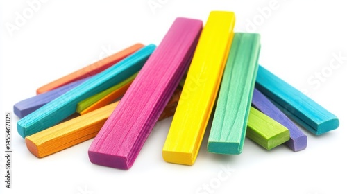 Colorful Wooden Crayons Arranged in a Pile on White Background