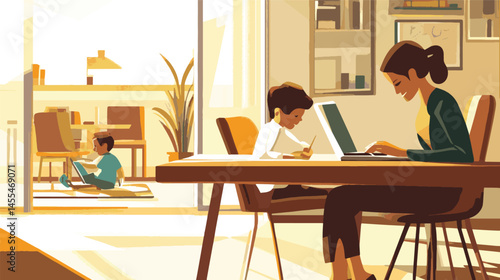 The child is accompanying his mother to work