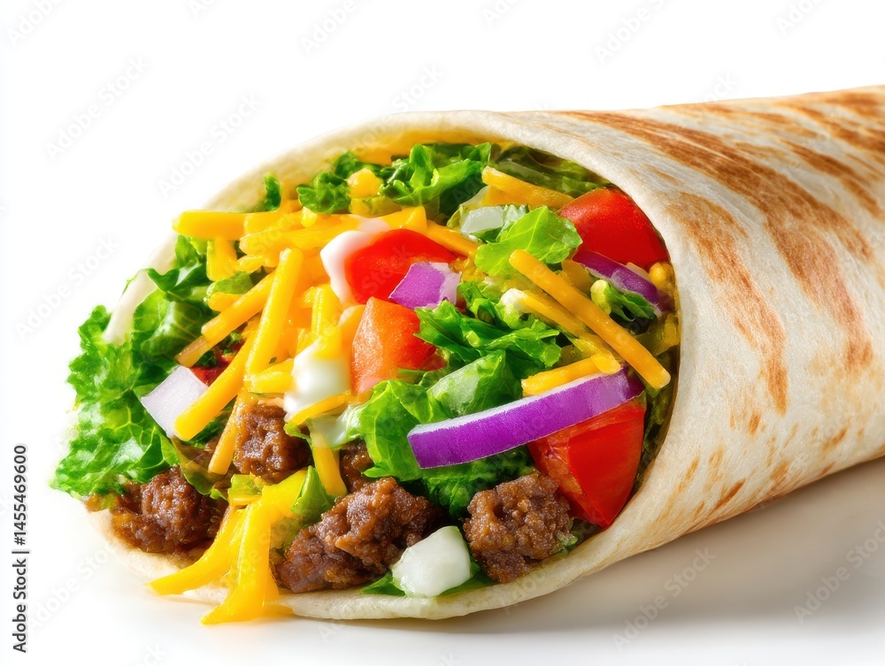 Delicious burrito with meat isolated on white background Delicious burrito with meat isolated on white background