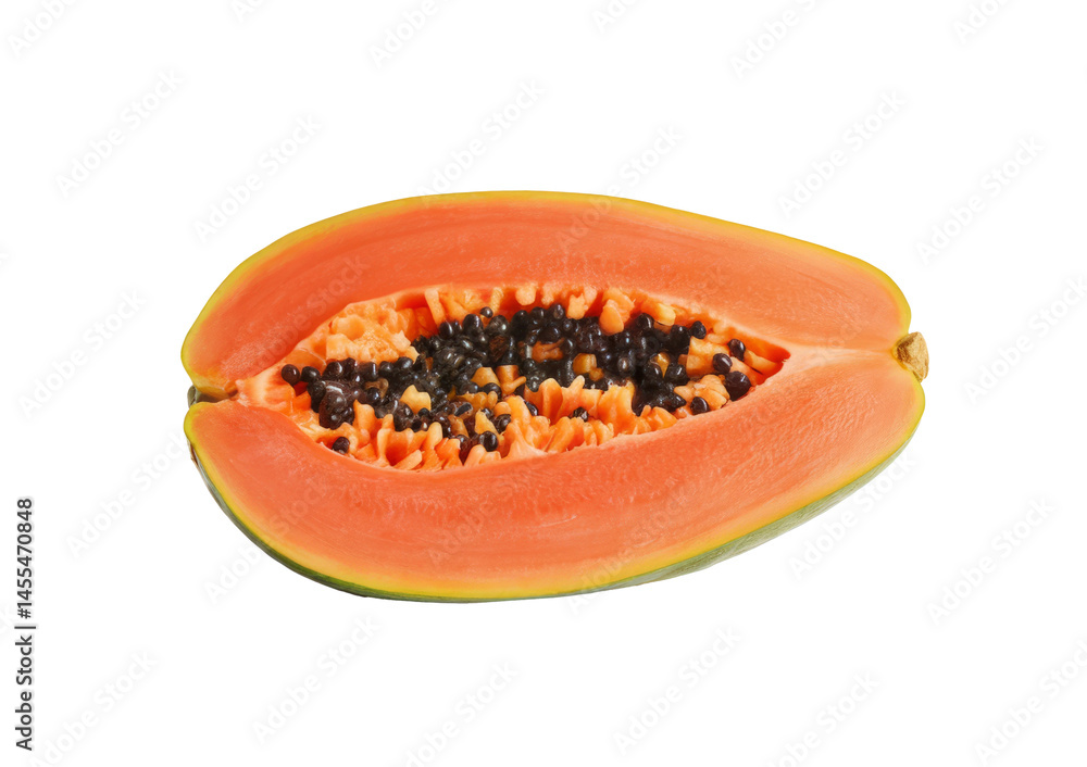 half of a papaya fruit isolated on white background half of a papaya fruit isolated on white background
