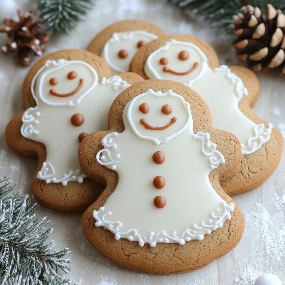 Festive gingerbread cookies, decorated with icing Festive gingerbread cookies, decorated with icing