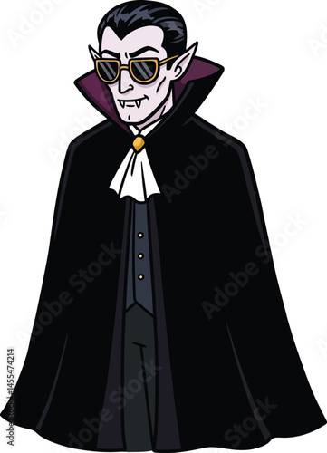 Comic Book Style Vampire with Sunglasses Vector, Cool Vampire Character Vector Art